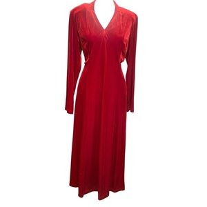 Coldwater Creek Long Sleeve Red Velvet Dress Size LP Stretch Holiday Party Soft